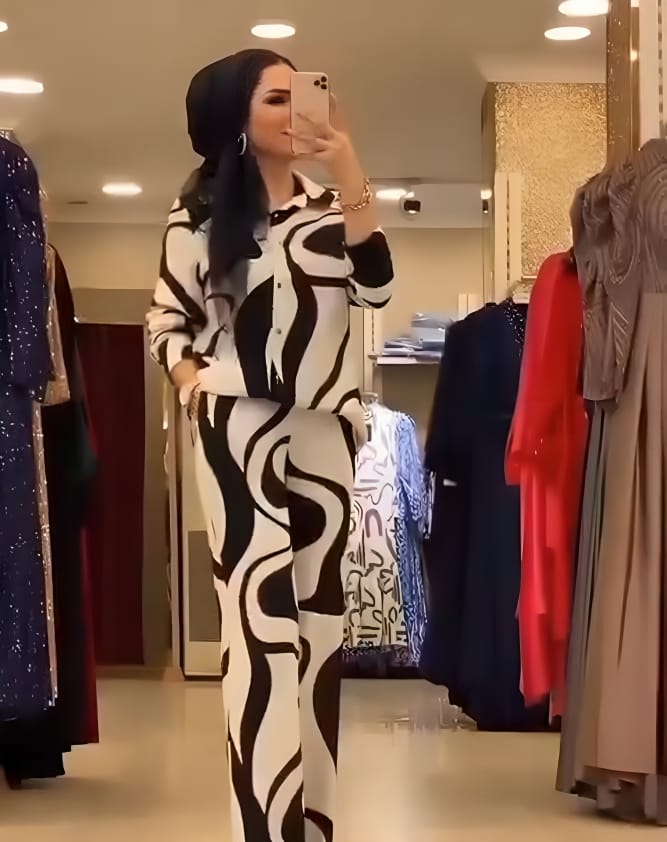 π Elegant Zebra Print Silk Set π Full-Sleeve Top & Trousers