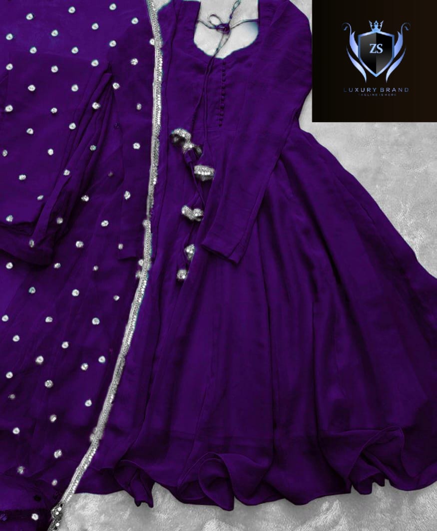3pc V Neck Long Sleeves Maxi With Handwork And Lace Attached On Dupatta 3Pcs