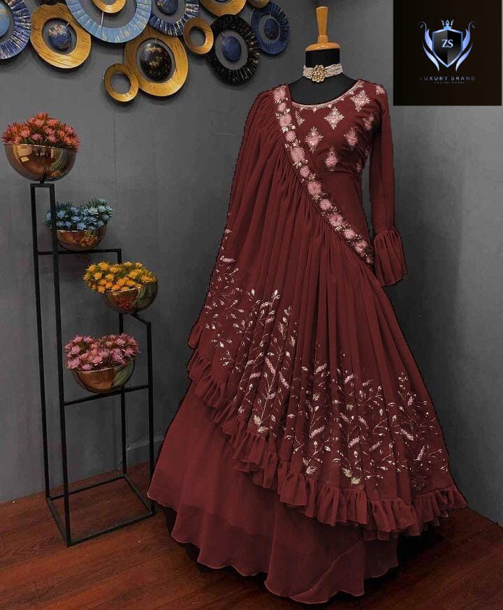 Fancy Maxi with fancy Embroidery touching+Miror Duppatta stylish with trouser