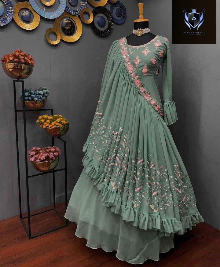 Fancy Maxi with fancy Embroidery touching+Miror Duppatta stylish with trouser